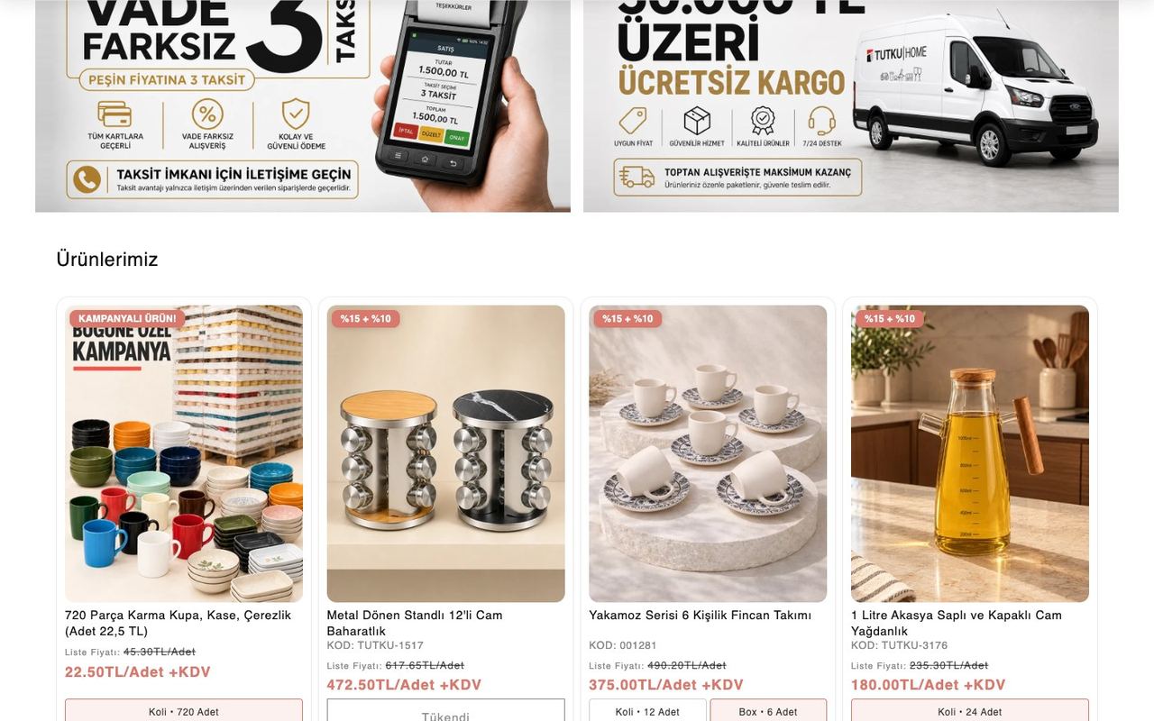 Tutku Home Toptan sitesinden ekran görüntüsü